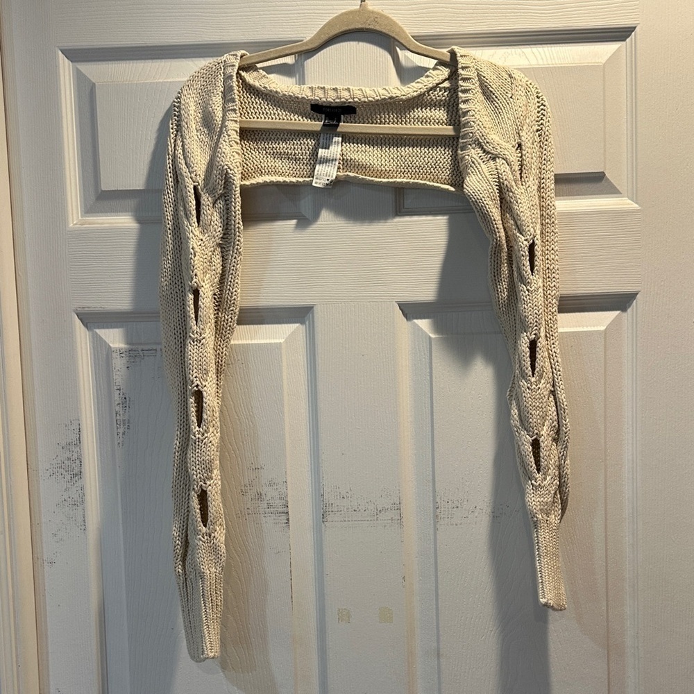 Y2K Forever 21 Cream Cable Knit Shoulder Shrug Sweater S Chunky Knit Bolero
